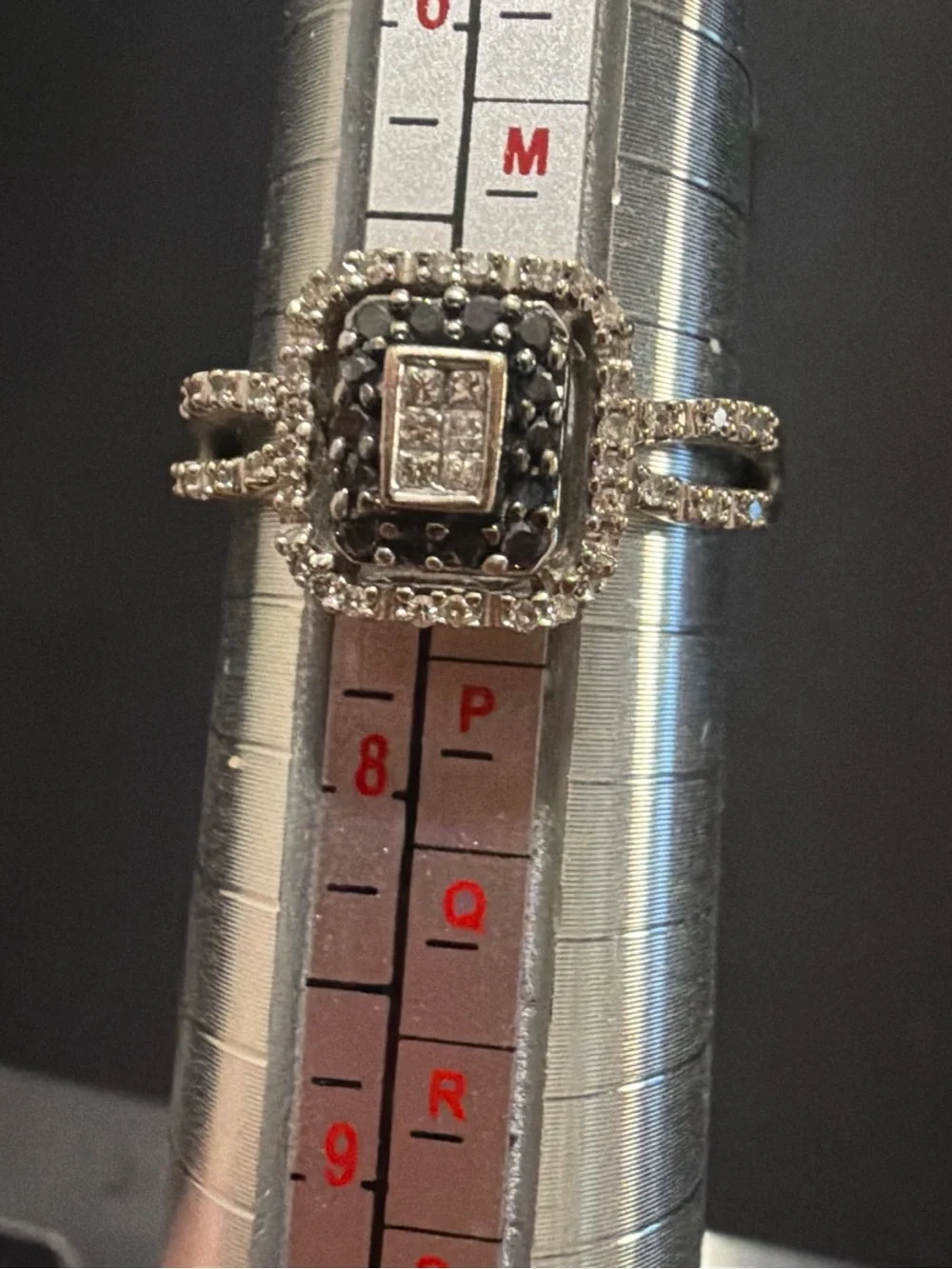 10k White Gold Natural Black And White Diamond Ring